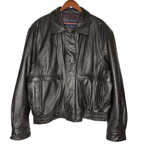 London Fog Other - Vintage London Fog Leather Harrington Bomber Jacket XL Burnt Brown